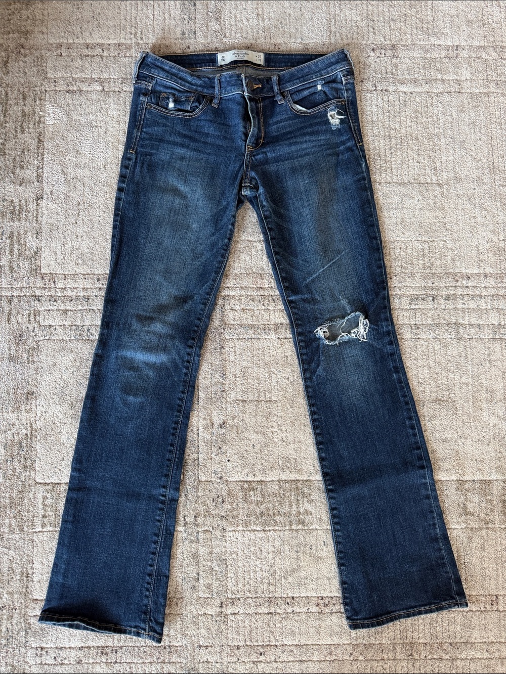 Abercrombie & Fitch Dark Blue Flare Jeans with Knee Rip